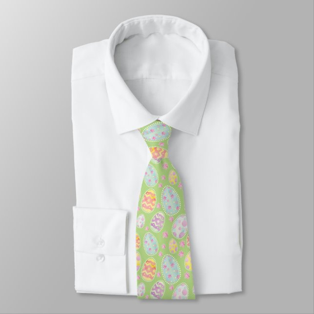 Pastel Watercolour Painted Easter Egg Pattern Tie (Tied)