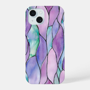 Pastel Wave Abstract Watercolor Stained Glass Art iPhone 15 Case