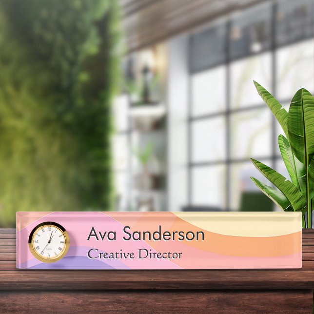 Pastel Waves Elegant Pretty Nameplate (An elegant name plate for your desk, with a colorful pastel wavy background)