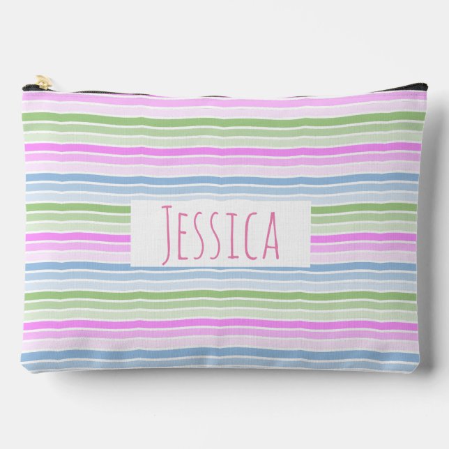 Pastel Wavy Striped Modern Personalised Accessory Pouch (Front)