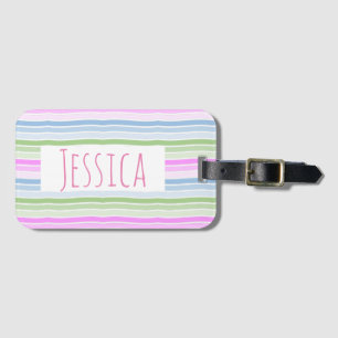 Pastel Wavy Striped Modern Personalised Luggage Tag
