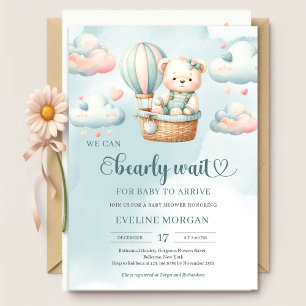 Pastel we can bearly wait girl baby shower invitation
