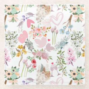 Pastel Wedding ornaments pattern 02 Glass Coaster