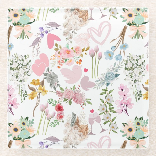 Pastel Wedding ornaments pattern 02 Glass Coaster (Front)