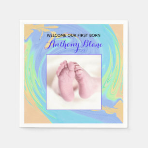 Pastel Welcome First Born With Photo Napkin