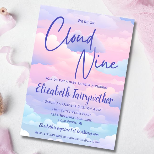 Pastel We're On Cloud 9 Baby Shower Invitation (Creator Uploaded)