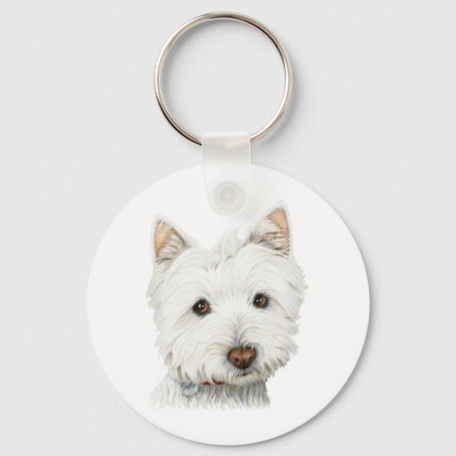 Pastel Westie Dog Key Ring (Front)