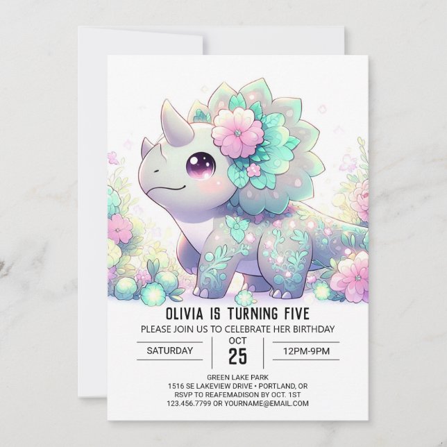 Pastel Whimsical Dinosaur Digital Birthday  Invitation (Front)