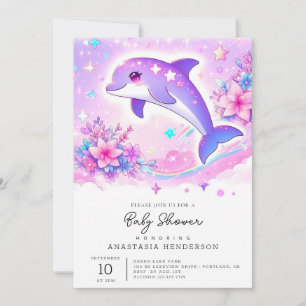 Pastel Whimsical Dolphin Baby Shower Invitation
