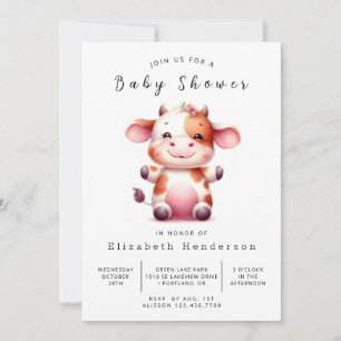Pastel Whimsical Enchanted Cow Baby Shower  Invitation