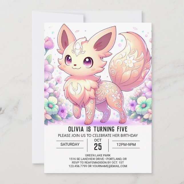 Pastel Whimsical Fox Digital Birthday Invitation (Front)