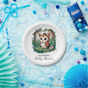Pastel Whimsical Owl Baby Shower Paper Plate