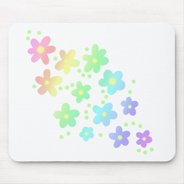 Pastel Whimsical Rainbow Flowers Mouse Pad (Front)