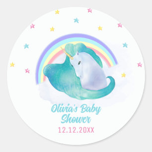 Pastel Whimsical Star Unicorn Rainbow Baby Shower Classic Round Sticker