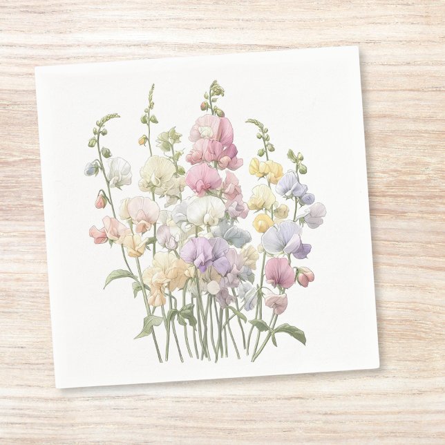 Pastel Whimsical Sweet Pea Flowers Cocktail Napkin (Creator Uploaded)