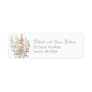 Pastel Whimsical Sweet Pea Flowers Return Address Label