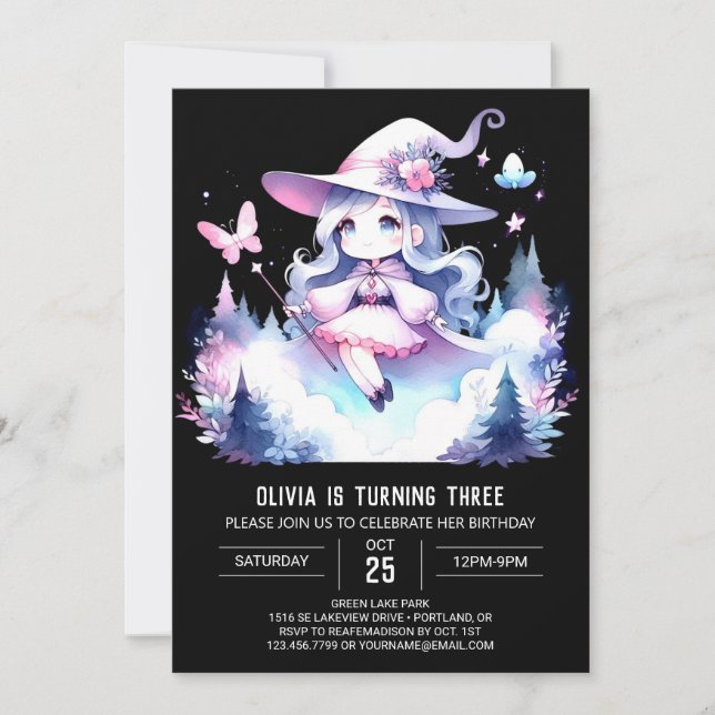 Pastel Whimsical Wizard Birthday Invitation (Front)