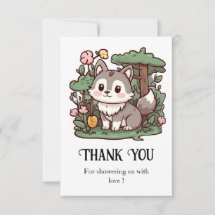 Pastel Whimsical Wolf Baby Shower Thank You Card