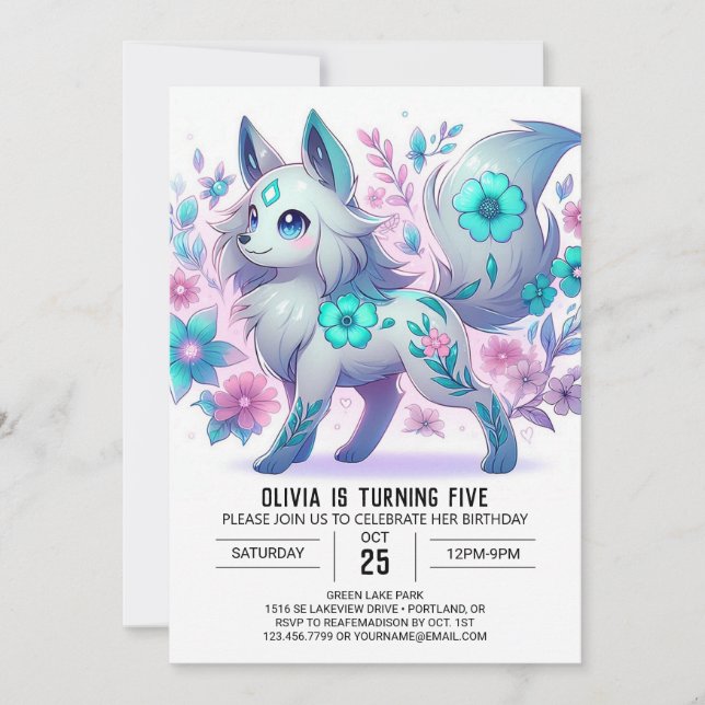 Pastel Whimsical Wolf Digital Birthday Invitation (Front)