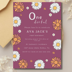 Pastel white and pink orange daisy flowers invitation