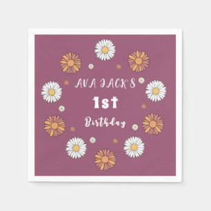 Pastel white and pink orange daisy flowers napkin