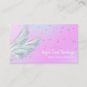 *~* Pastel White Angel Wings Starry Pink Rainbow Business Card