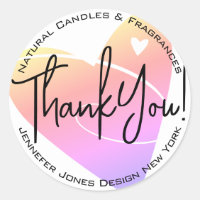 Pastel White Heart Calligraphy Thank You Label 