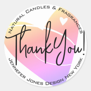 Pastel White Heart Calligraphy Thank You Label