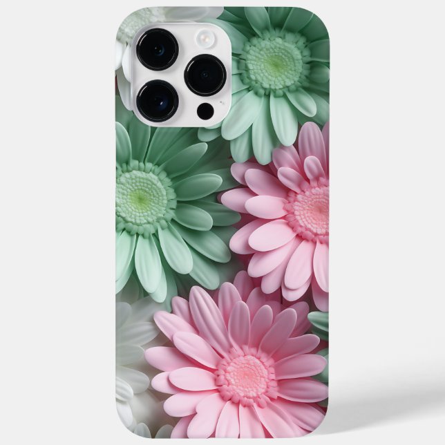 PASTEL WHITE PINK GREEN GERBERA DAISY FLOWERS Case-Mate iPhone CASE (Back)