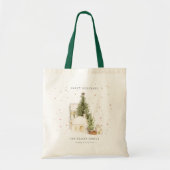 Pastel White Snow Tree Houses Seasons Greetings Tote Bag (Front)