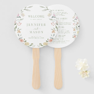 Pastel Wild Flower Wreath Wedding Program Hand Fan