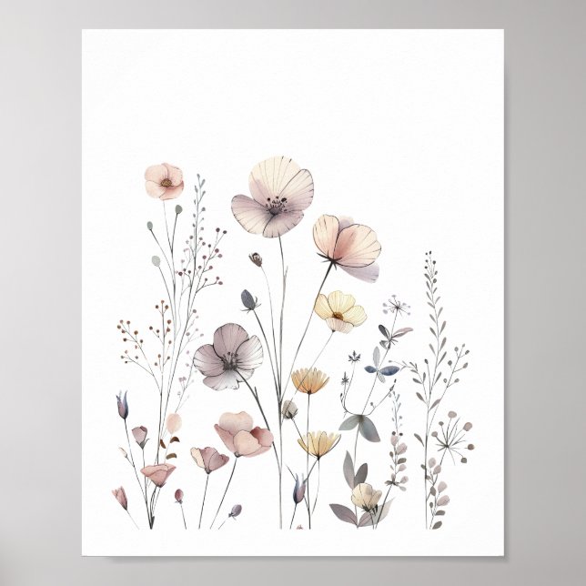 Pastel Wild Flowers Floral Watercolor Poster (Front)
