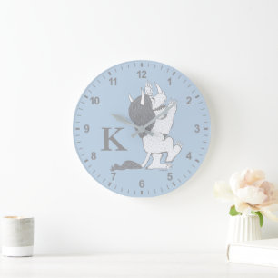 Pastel Wild Thing   Add Your Initial Large Clock