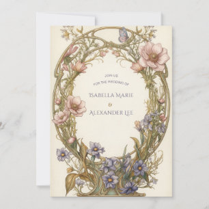 Pastel Wildflower Art Nouveau Wedding Invitation