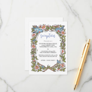 Pastel Wildflower Bird Border Wedding Reception Enclosure Card