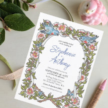 Pastel Wildflower Bird Floral Border Boho Wedding