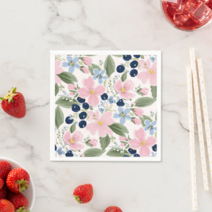 Pastel Wildflower & Blueberry Floral Pattern Napkin