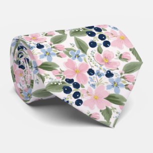 Pastel Wildflower & Blueberry Floral Pattern  Tie