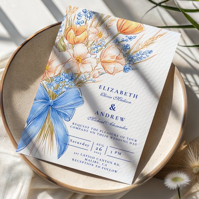 Pastel Wildflower Bow Wedding Invitation (Creator Uploaded)
