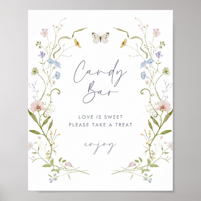 Pastel Wildflower Bridal Shower Candy Bar Poster (Front)