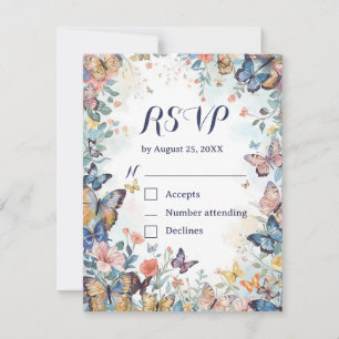 Pastel Wildflower & Butterfly RSVP Card with QR