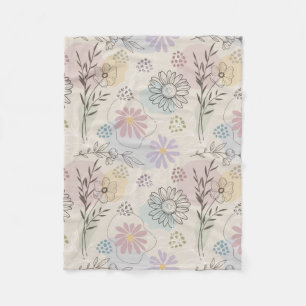 Pastel Wildflower Collage – Chic Floral Geometric  Fleece Blanket