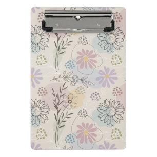 Pastel Wildflower Collage – Chic Floral Geometric Mini Clipboard