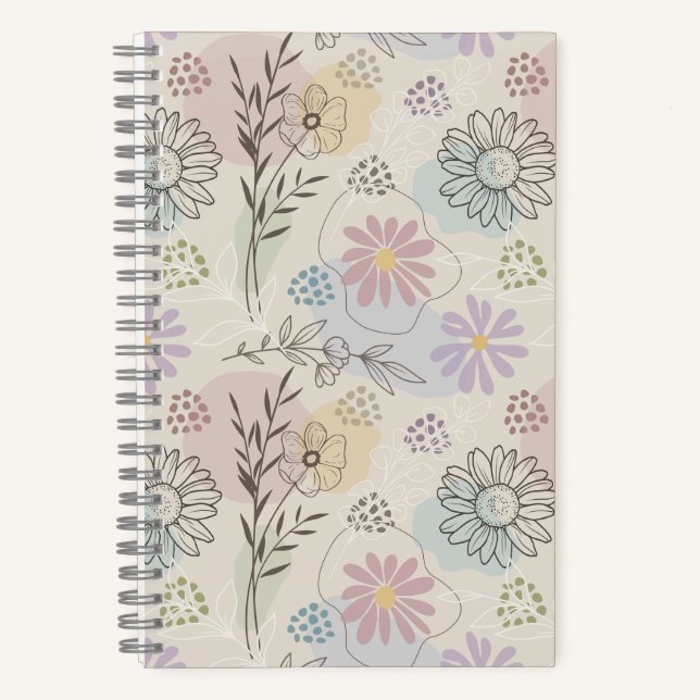 Pastel Wildflower Collage – Chic Floral Geometric  Notebook (Front)
