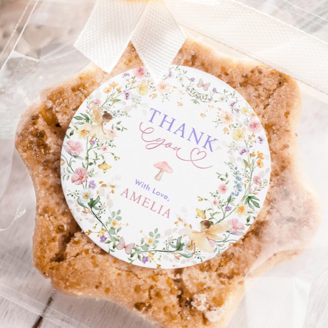 Pastel Wildflower Fairy First 1st Birthday Party Classic Round Sticker (Creator Uploaded)