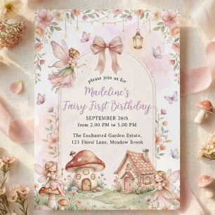 Pastel Wildflower Fairy First 1st Birthday Party Invitation