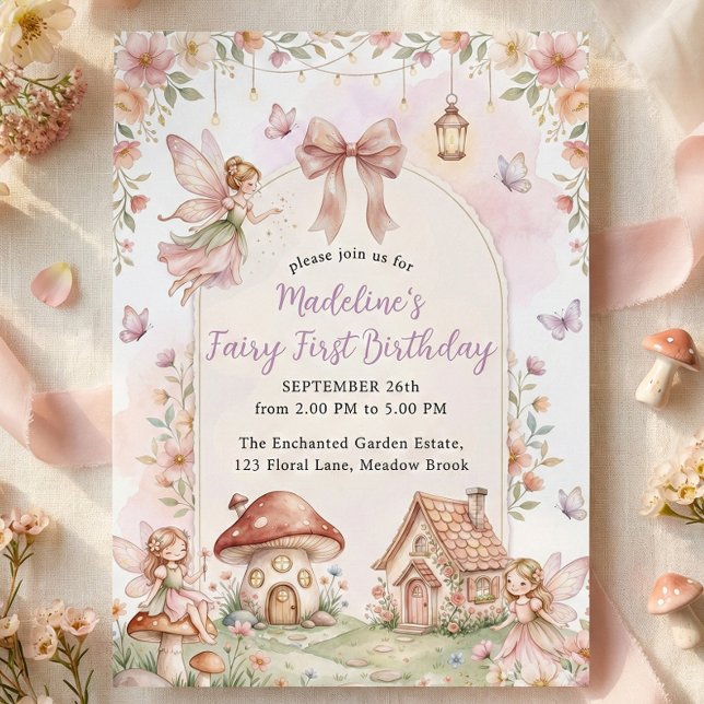 Pastel Wildflower Fairy First 1st Birthday Party Invitation (Pastel Wildflower Fairy First 1st Birthday Party Invitation)