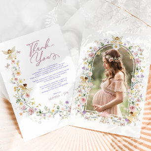 Pastel Wildflower Fairy Garden Baby Shower Photo Thank You Card