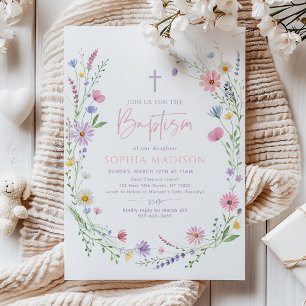 Pastel Wildflower Floral Baptism Invitation