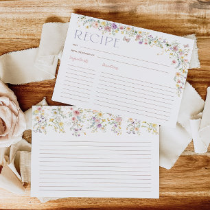Pastel Wildflower Garden Bridal Shower Recipe Card
